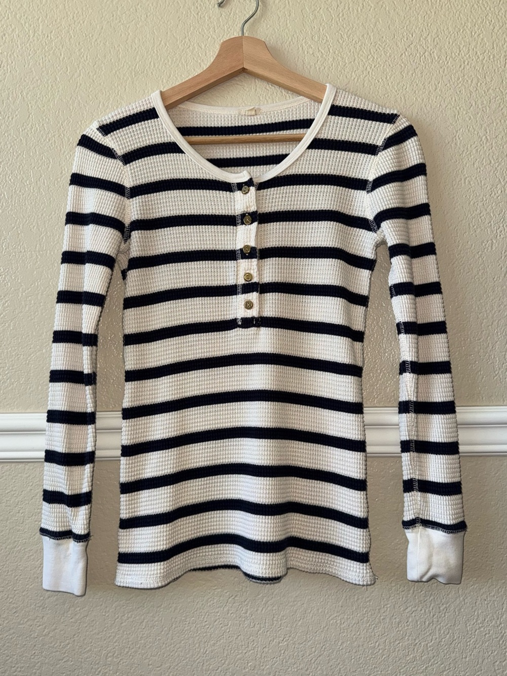 J. Crew 100% Cotton Thermal Henley Long Sleeve Striped Fisherman Y2K Small